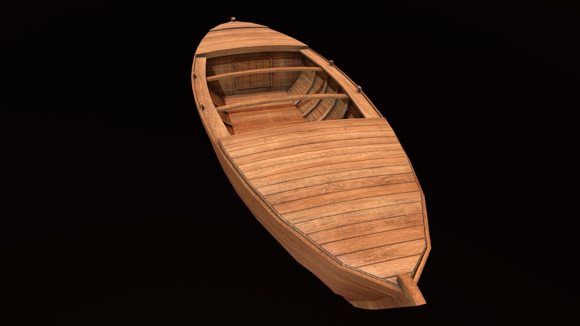 Wooden Boat-1 Low-poly 3D model_7
