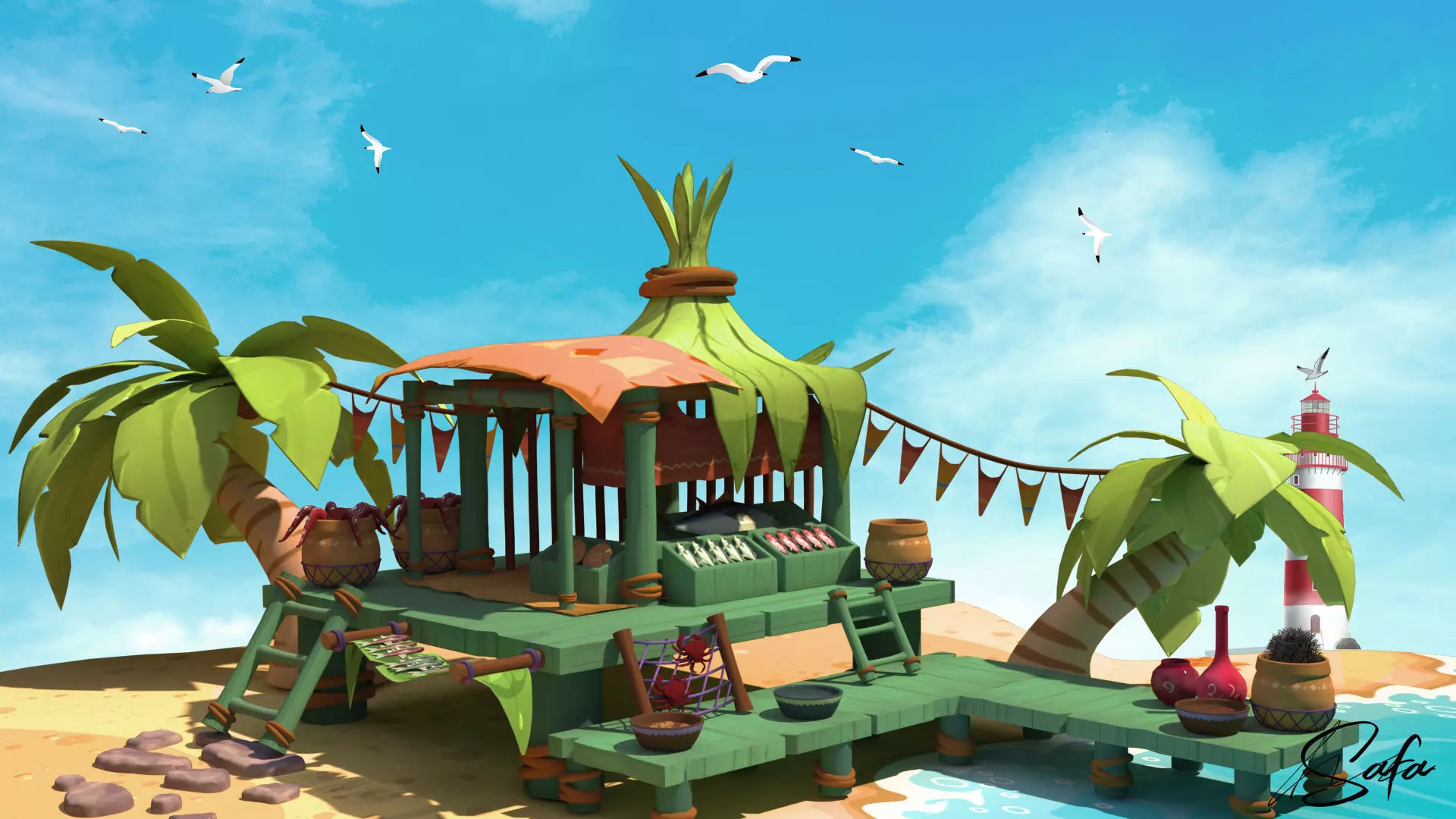 Fish market sea 3D model