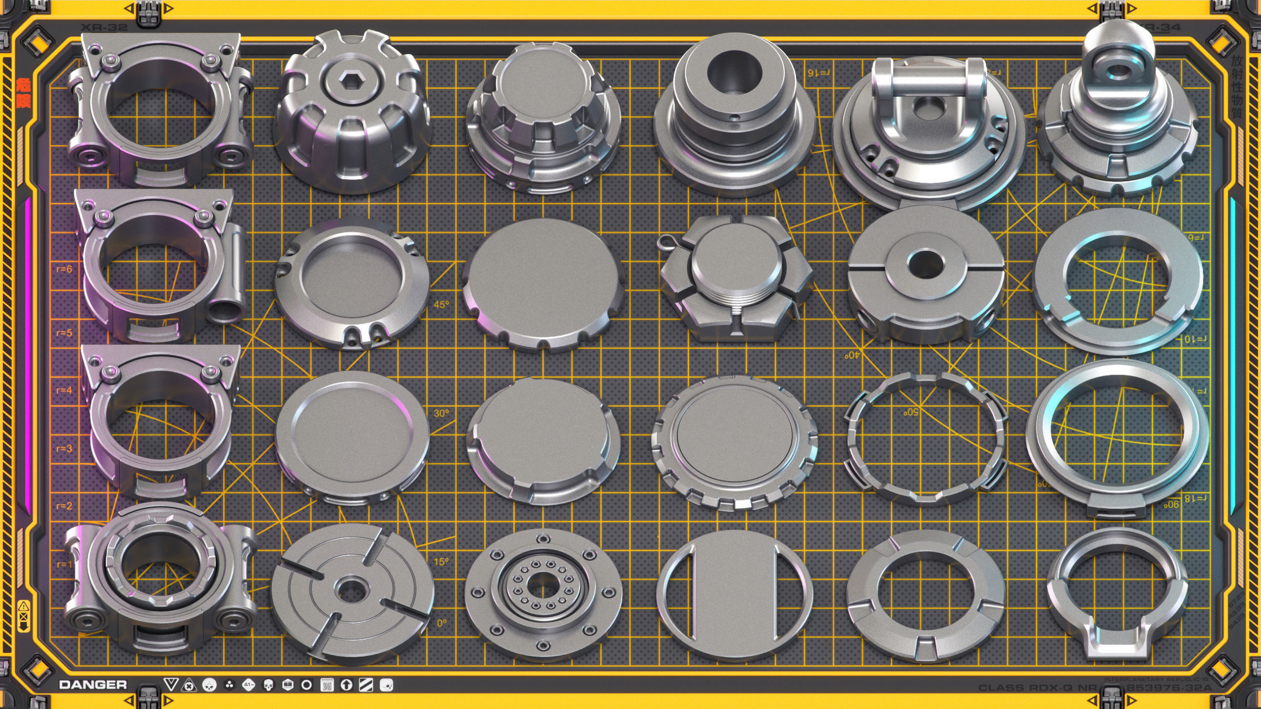 Sci-Fi Hard Surface Mechanical KITBASH 420 DETAILS 3D model_23