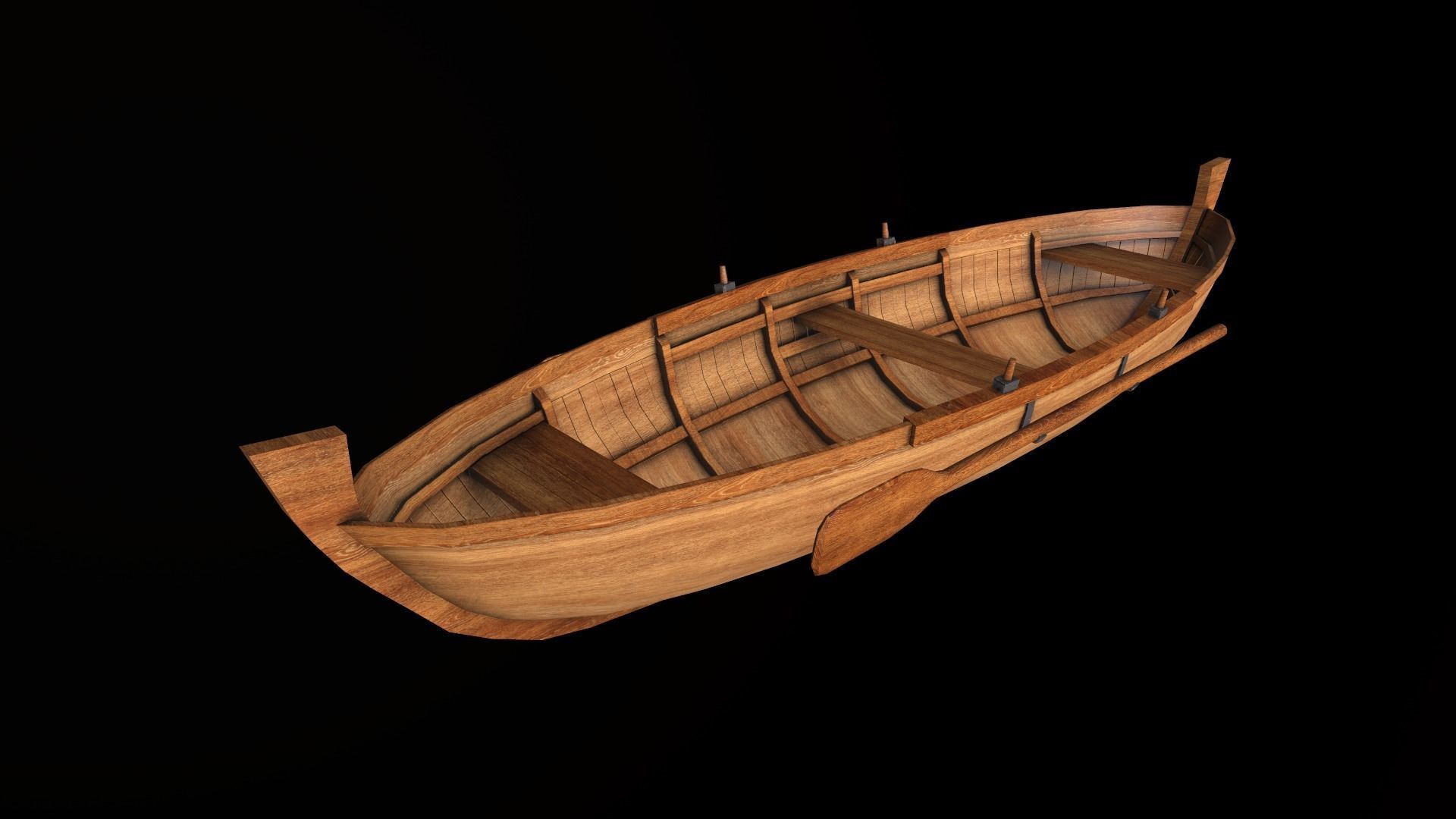 Wooden Boat-2 Low-poly 3D model_6