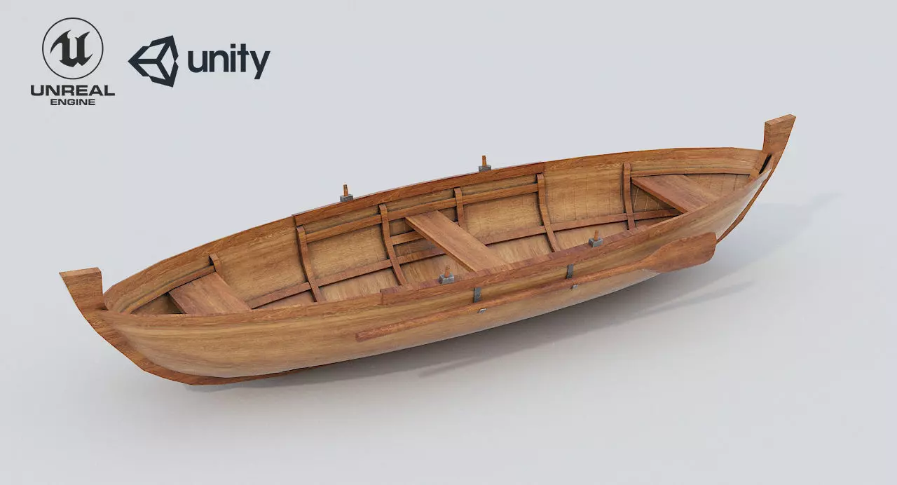 Wooden Boat-2 Low-poly 3D model_0