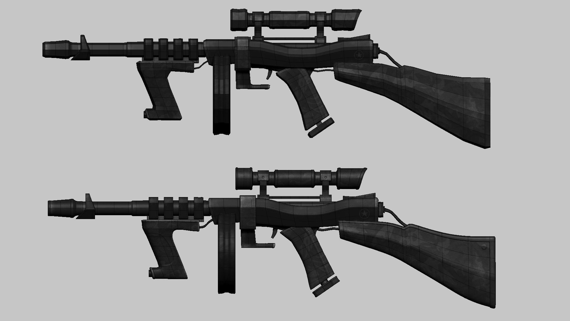 Sci-Fi Thompson Submachine - Gun Weaponry - Black Camo Low-poly 3D model_17