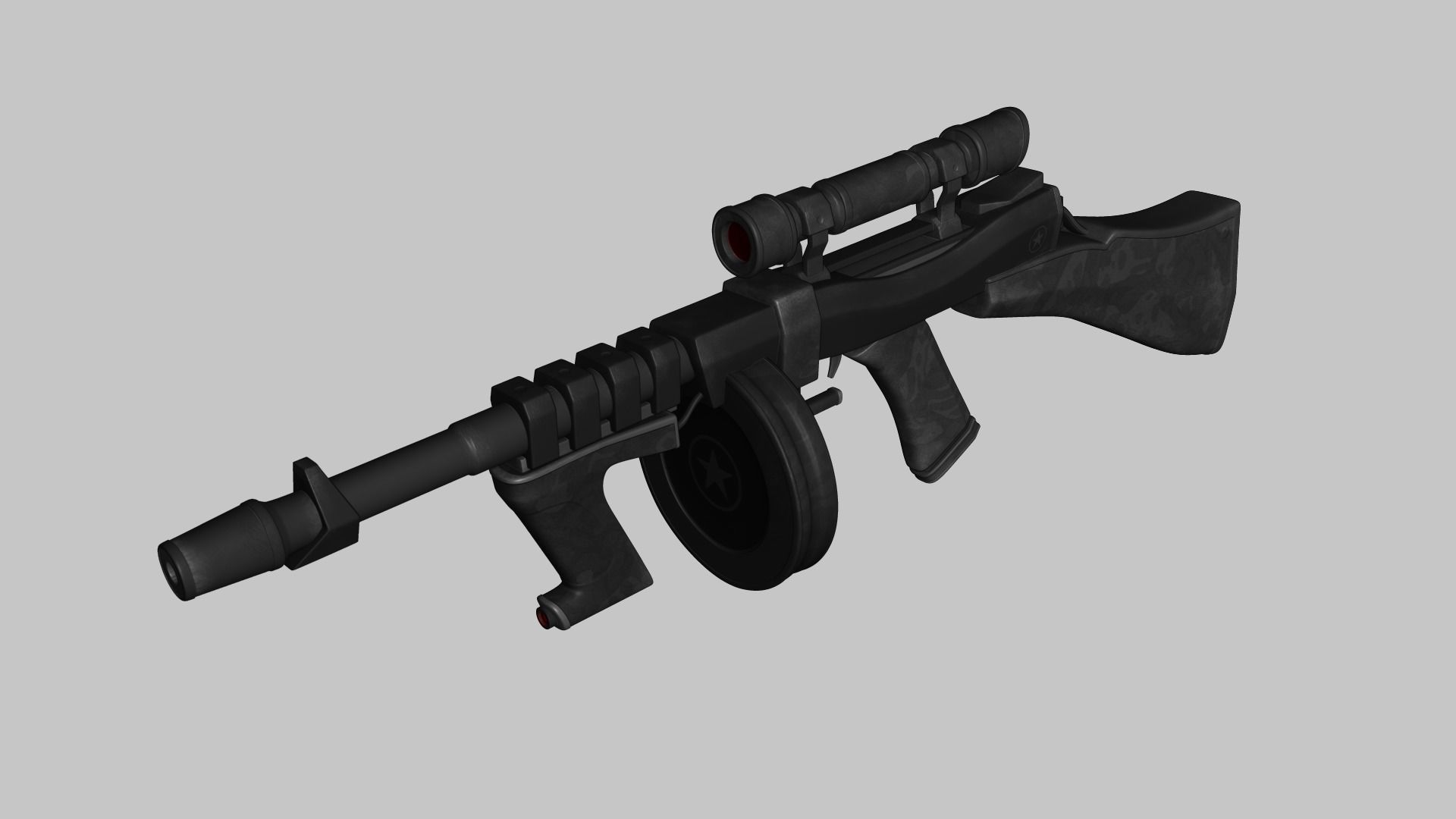 Sci-Fi Thompson Submachine - Gun Weaponry - Black Camo Low-poly 3D model_1