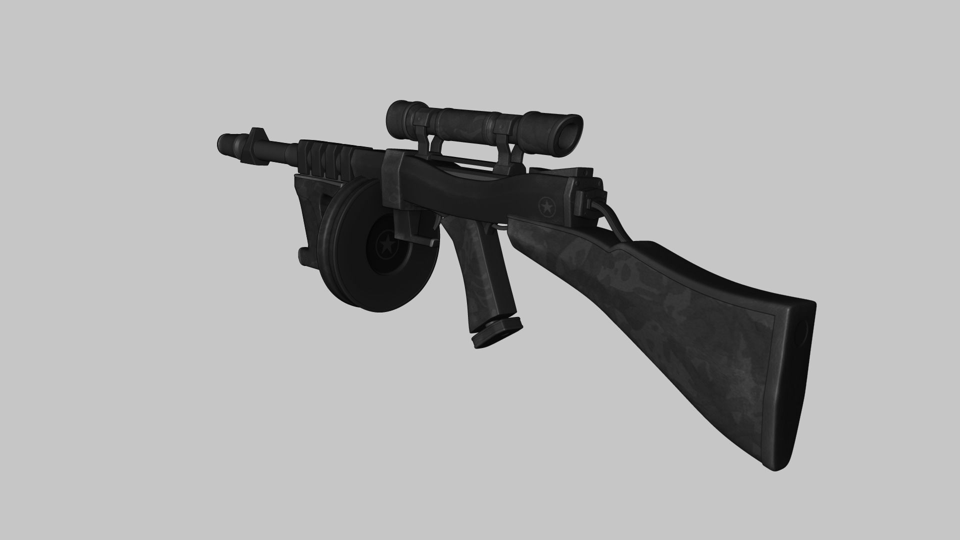 Sci-Fi Thompson Submachine - Gun Weaponry - Black Camo Low-poly 3D model_2