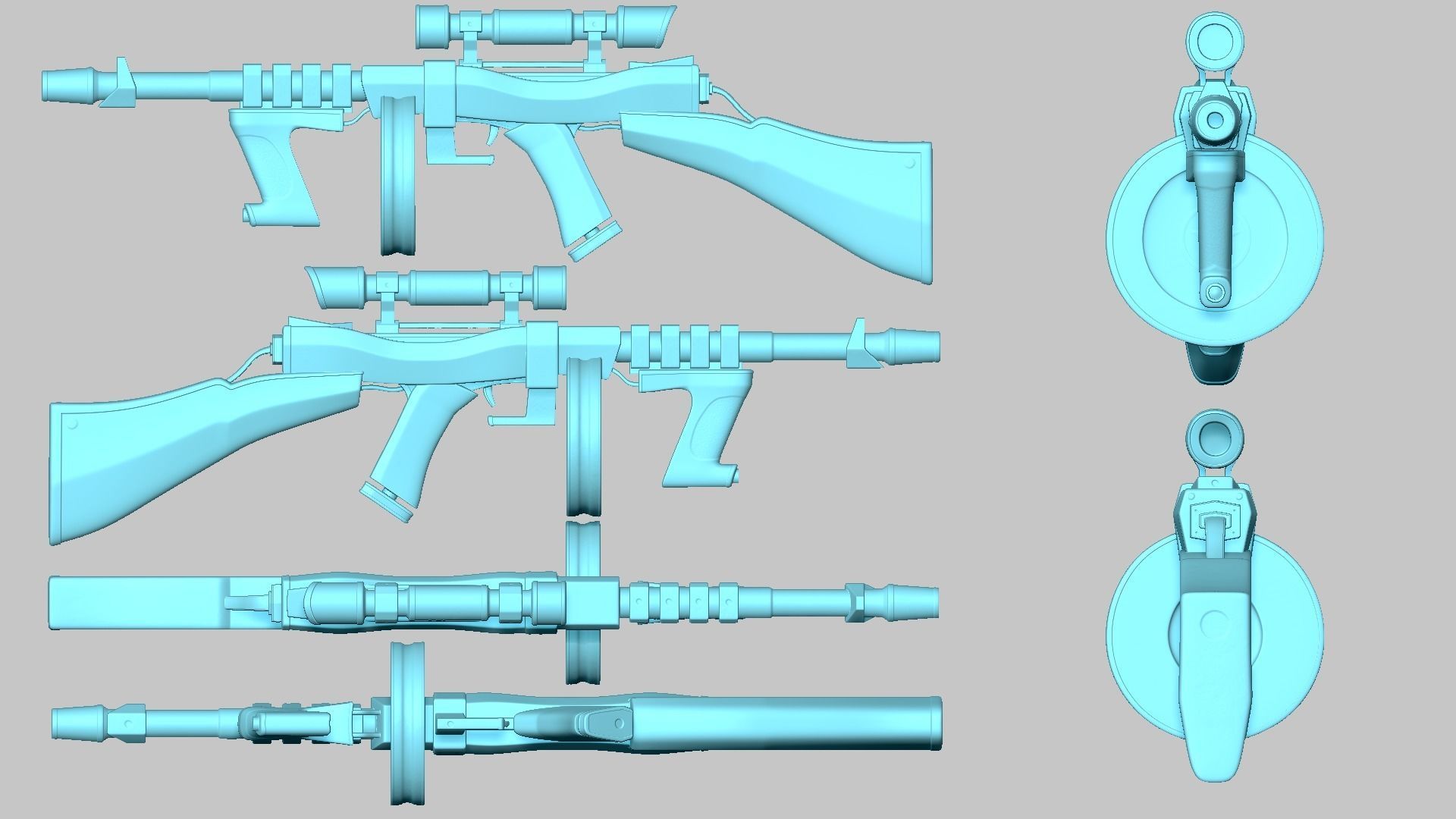 Sci-Fi Thompson Submachine - Gun Weaponry - Black Camo Low-poly 3D model_13