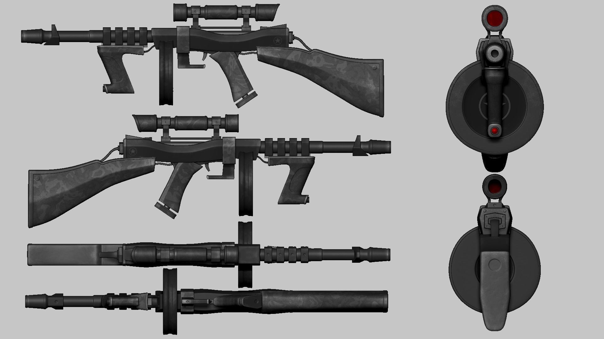 Sci-Fi Thompson Submachine - Gun Weaponry - Black Camo Low-poly 3D model_14