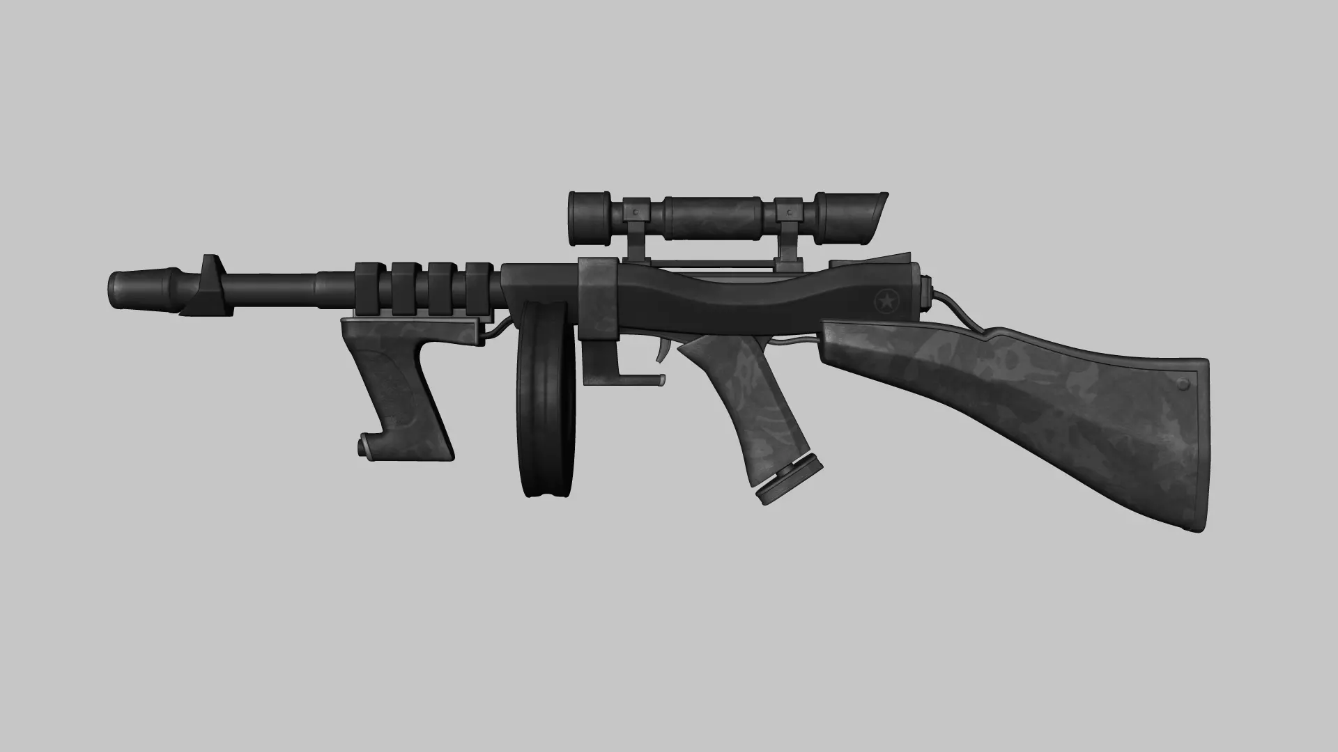 Sci-Fi Thompson Submachine - Gun Weaponry - Black Camo Low-poly 3D model_0