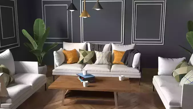 Interior design scene 3D model small room 