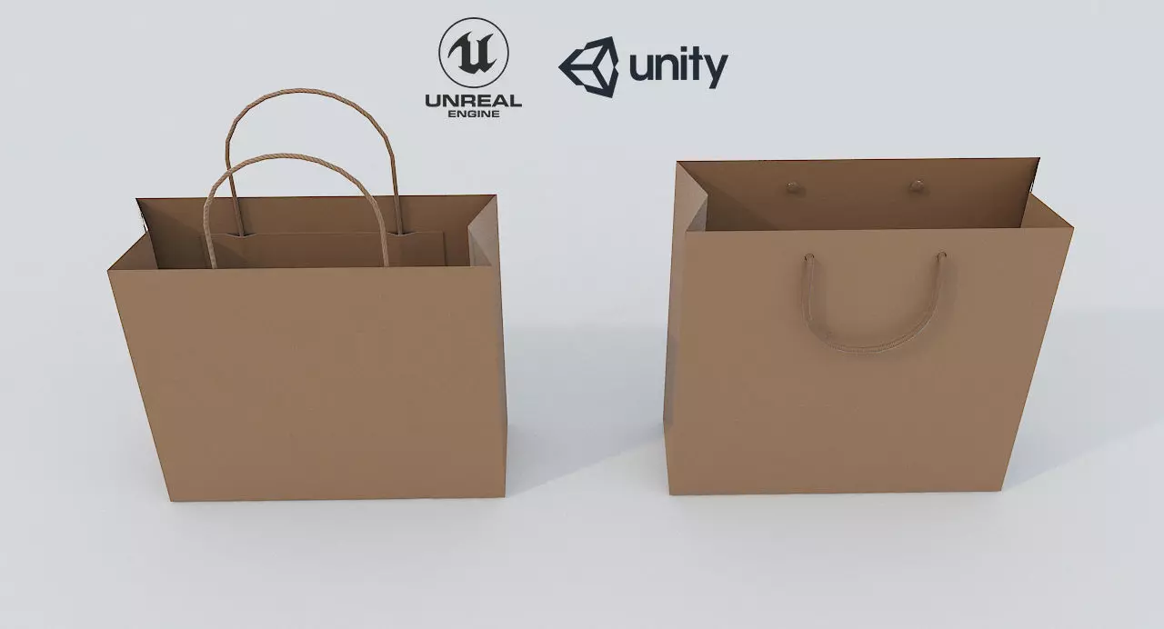 2 Paper Shopping Bags Low-poly 3D model_0