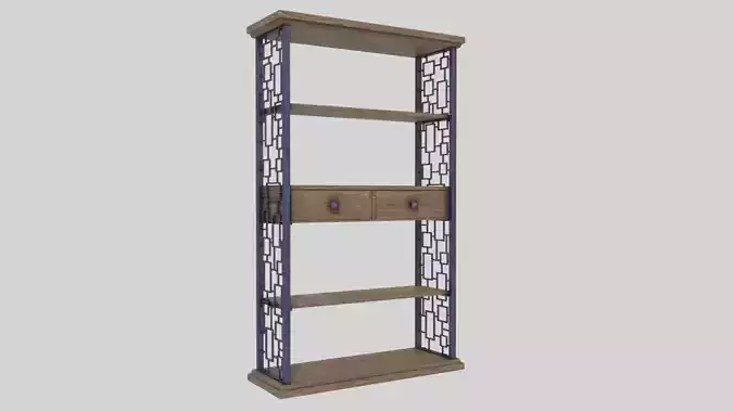 Shelf wooden bookcase with metal shelves