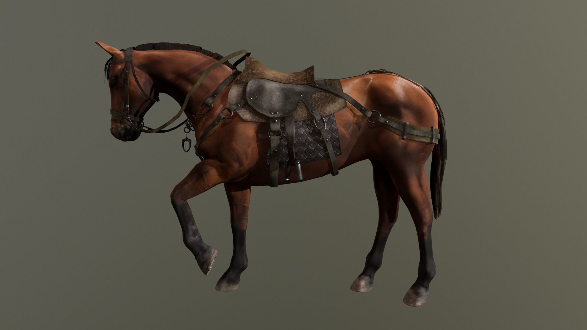Medieval Horse Low-poly 3D model_3