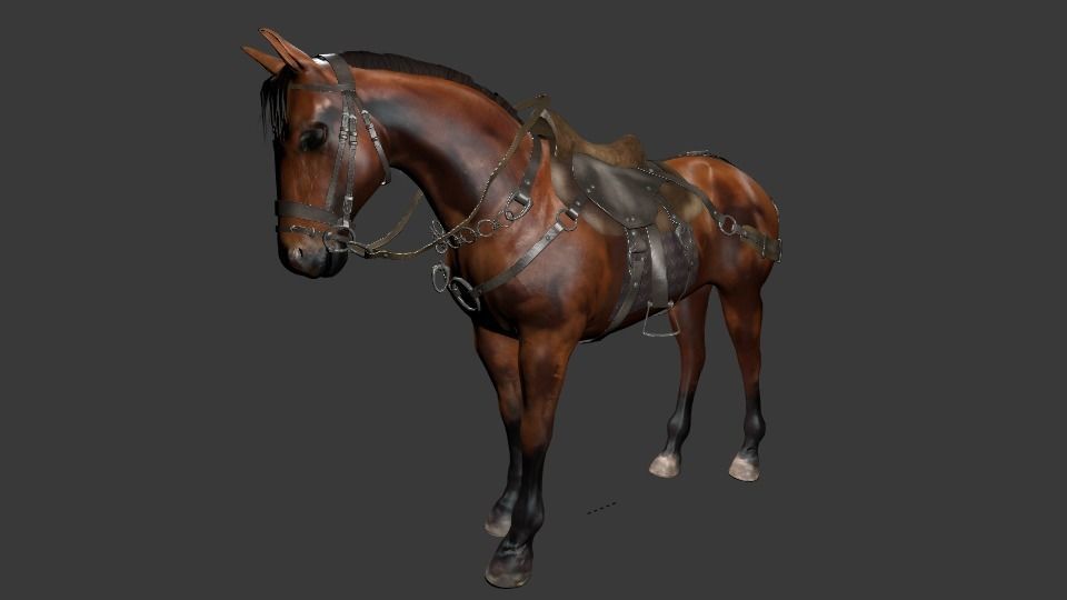 Medieval Horse Low-poly 3D model_4