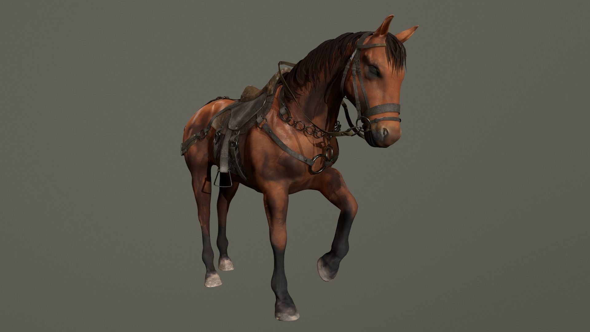 Medieval Horse Low-poly 3D model_2
