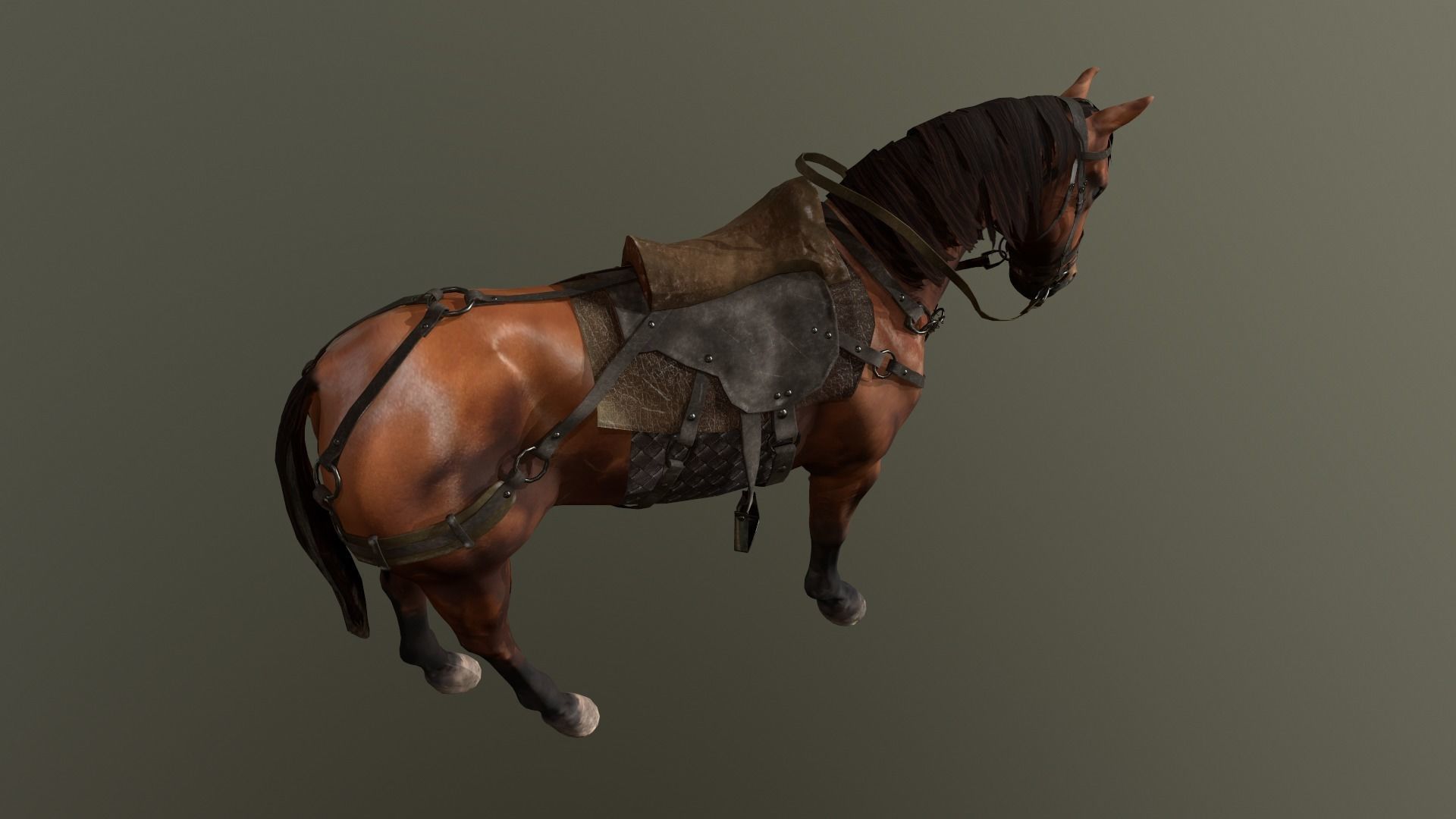 Medieval Horse Low-poly 3D model_7
