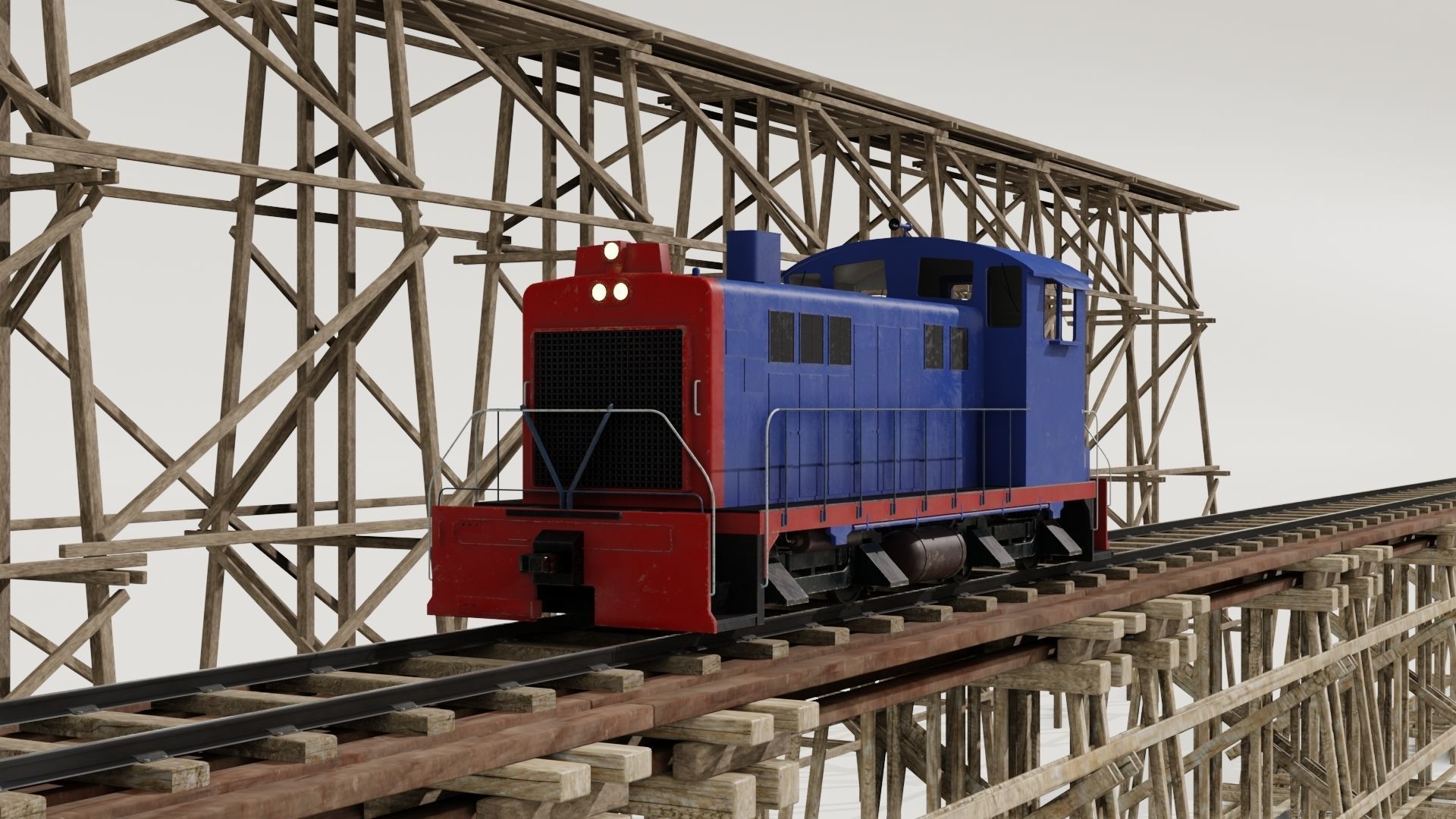Railway Bridge 3D models complete of locomotive 3D model Low-poly 3D model_2