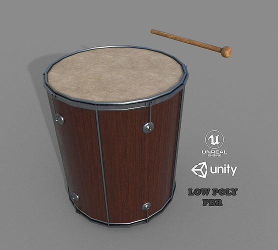 Wooden Leather Drum  Low-poly 3D model