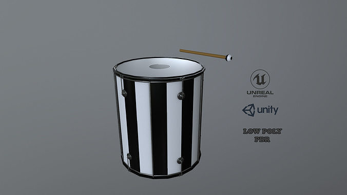 Drum PBR with stick Low-poly 3D model