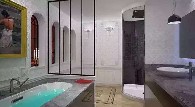 bathroom with bathtub and shower