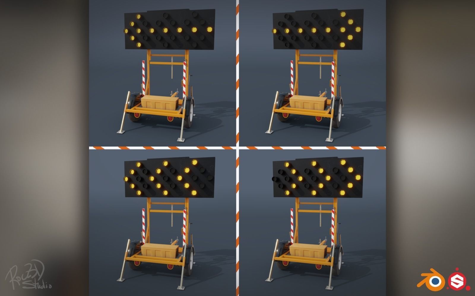 Traffic Arrow Signboard 3D model_7