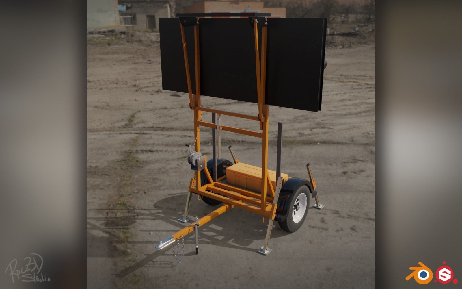 Traffic Arrow Signboard 3D model_3