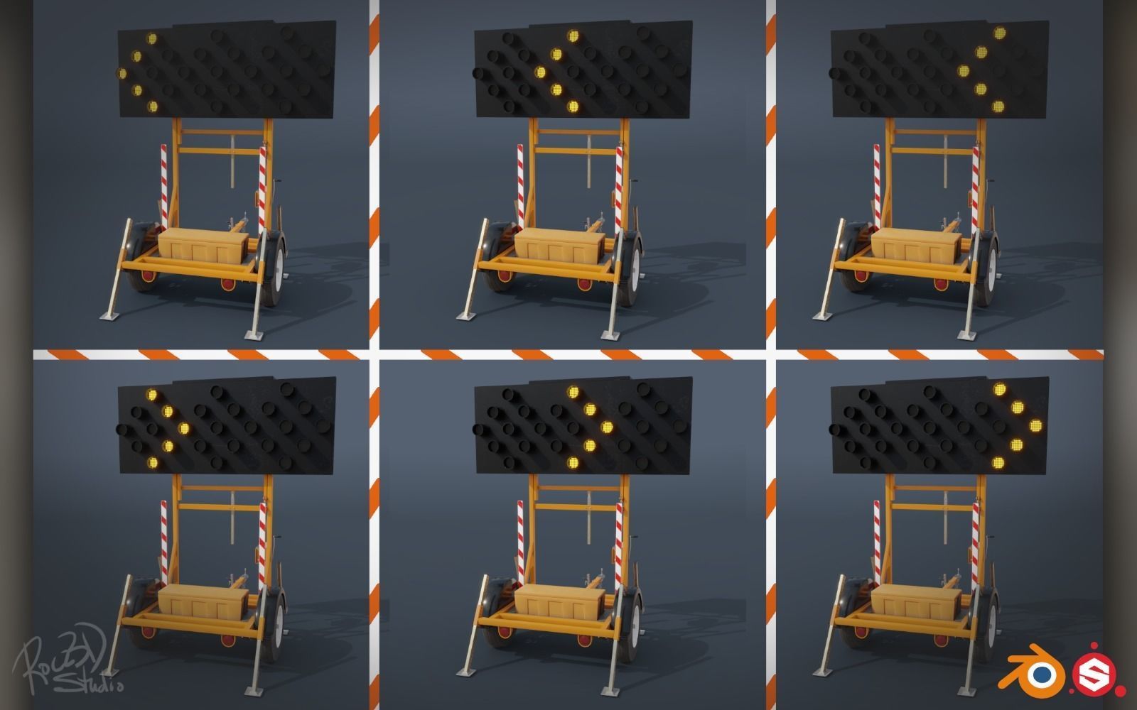 Traffic Arrow Signboard 3D model_8