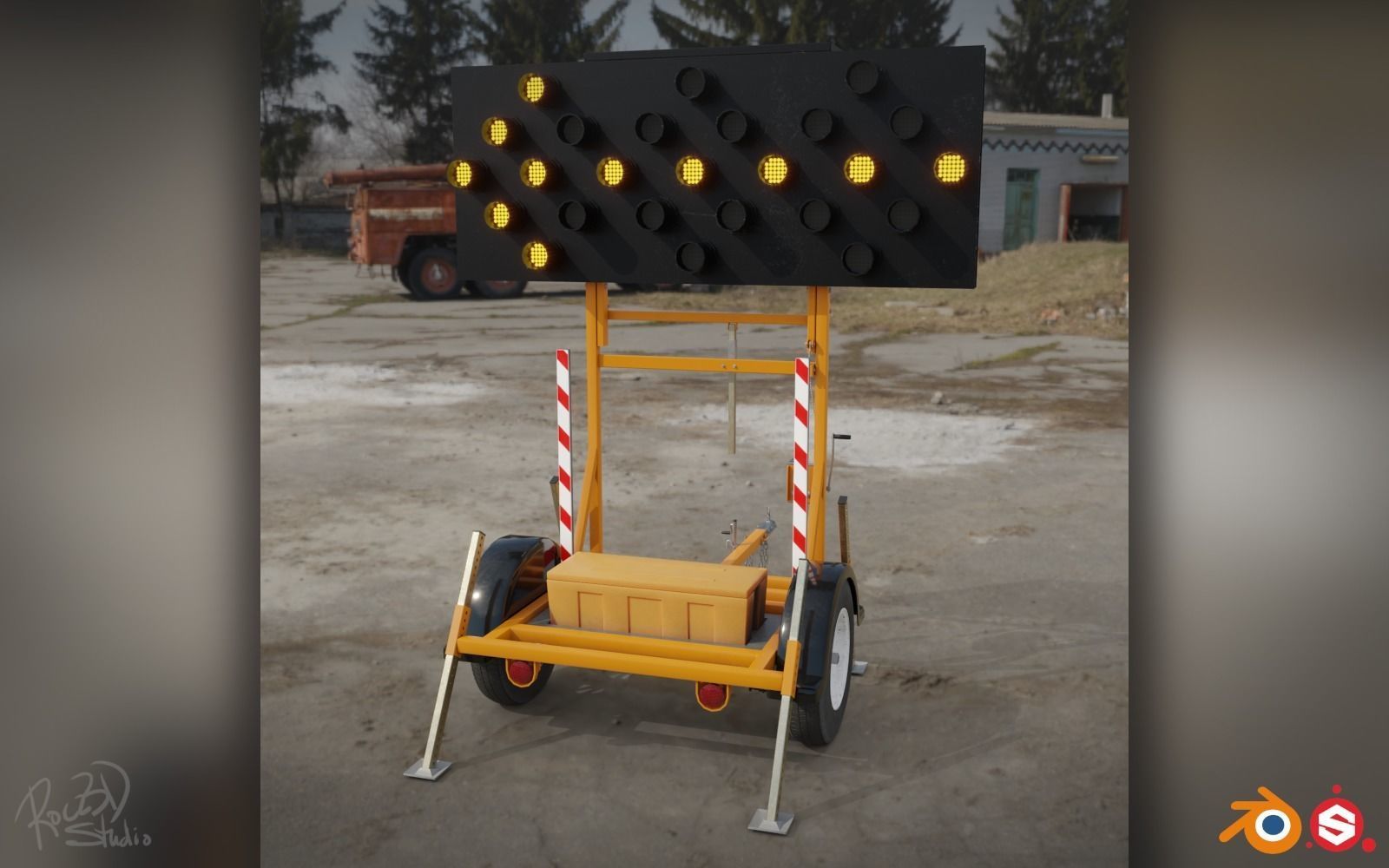 Traffic Arrow Signboard 3D model_1