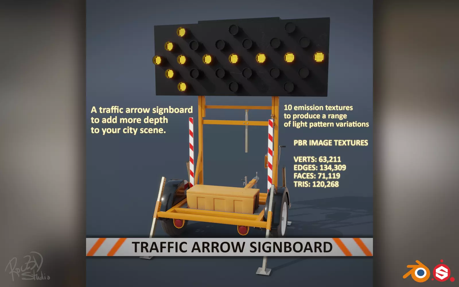 Traffic Arrow Signboard 3D model_0
