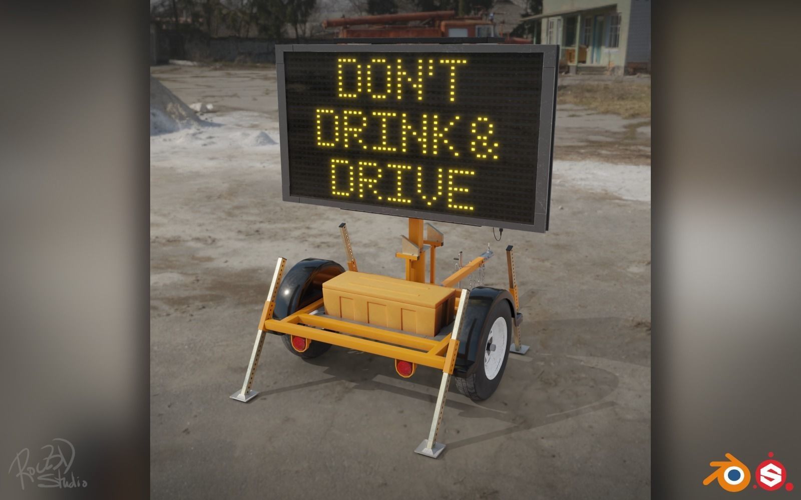 Traffic Message Signboard 3D model_4