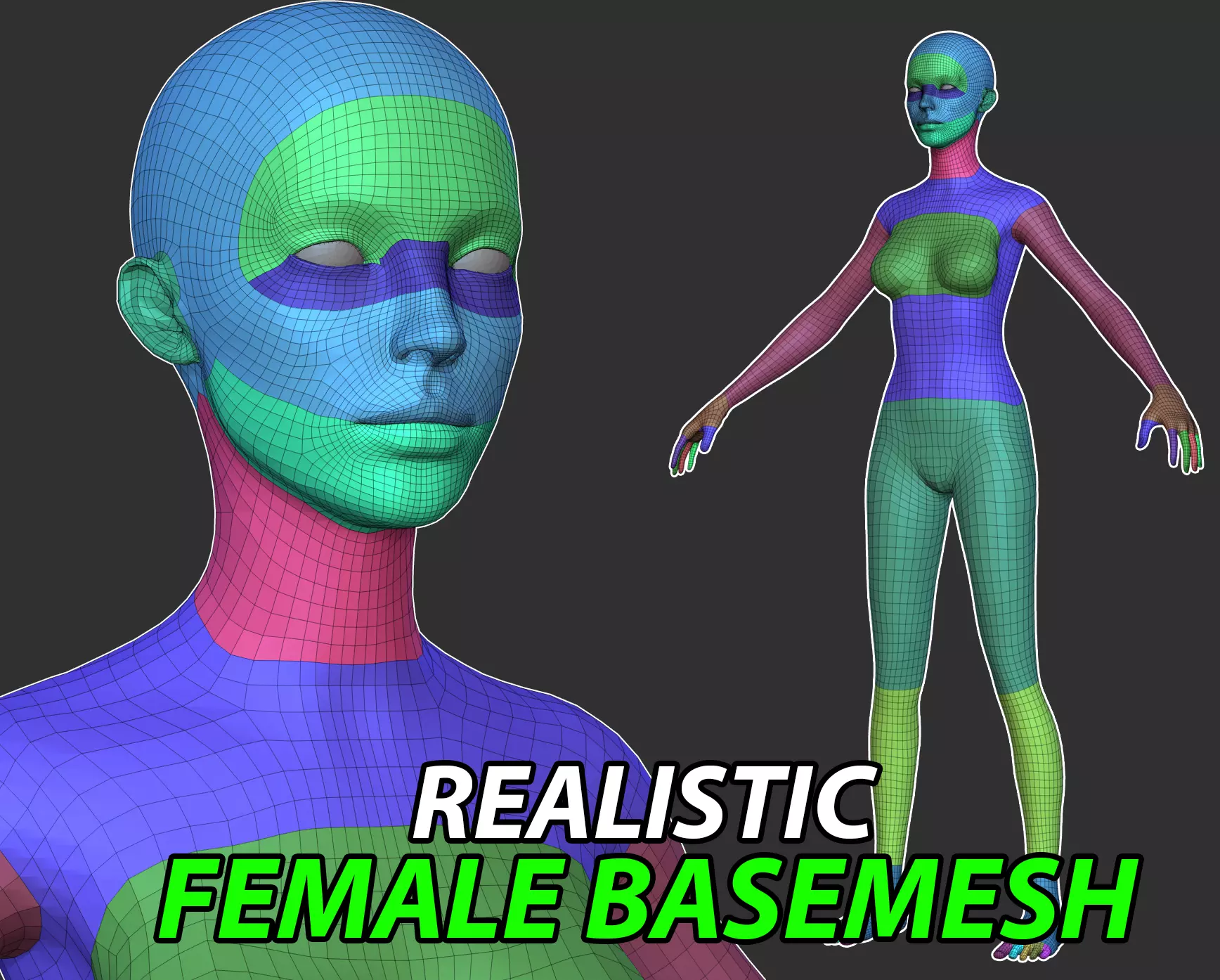 Realistic Female Base Mesh Low-poly 3D model_0