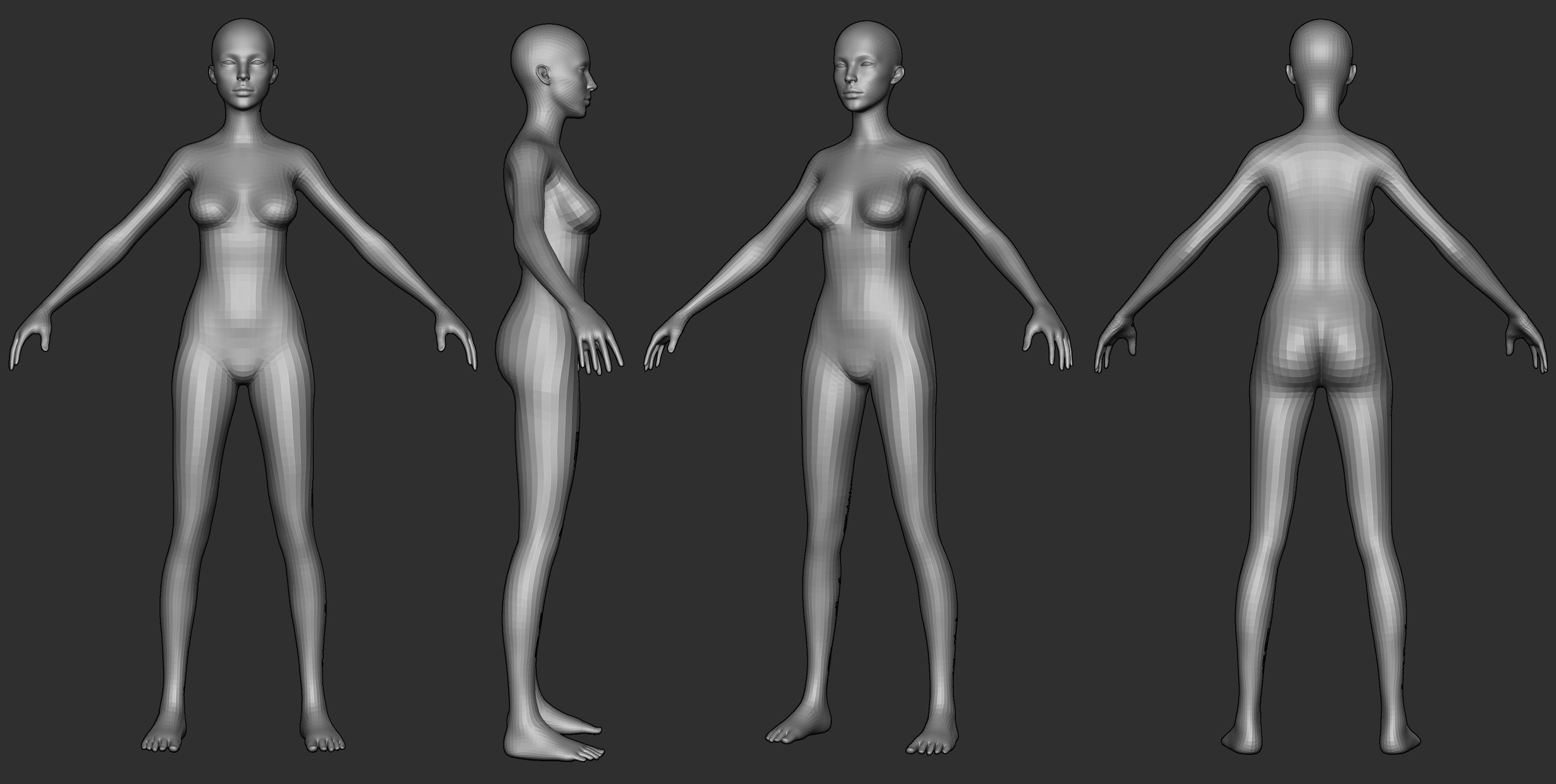 Realistic Female Base Mesh Low-poly 3D model_3