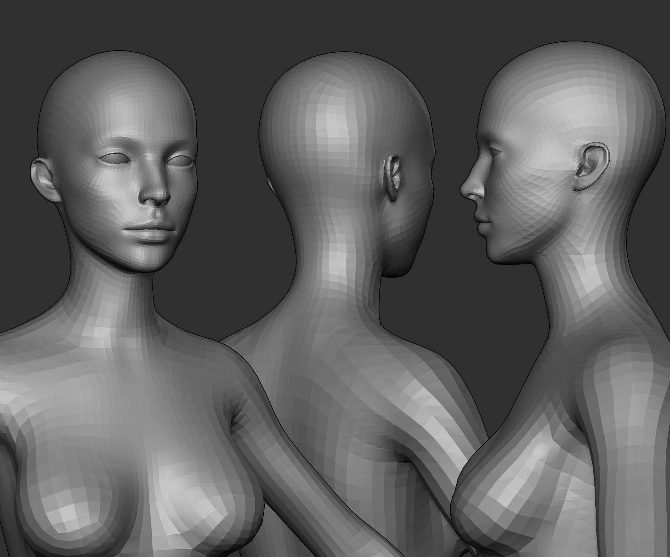 Realistic Female Base Mesh Low-poly 3D model_2