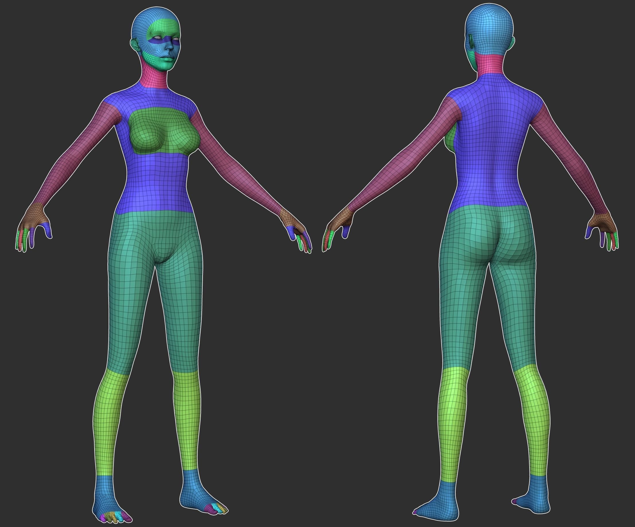 Realistic Female Base Mesh Low-poly 3D model_4