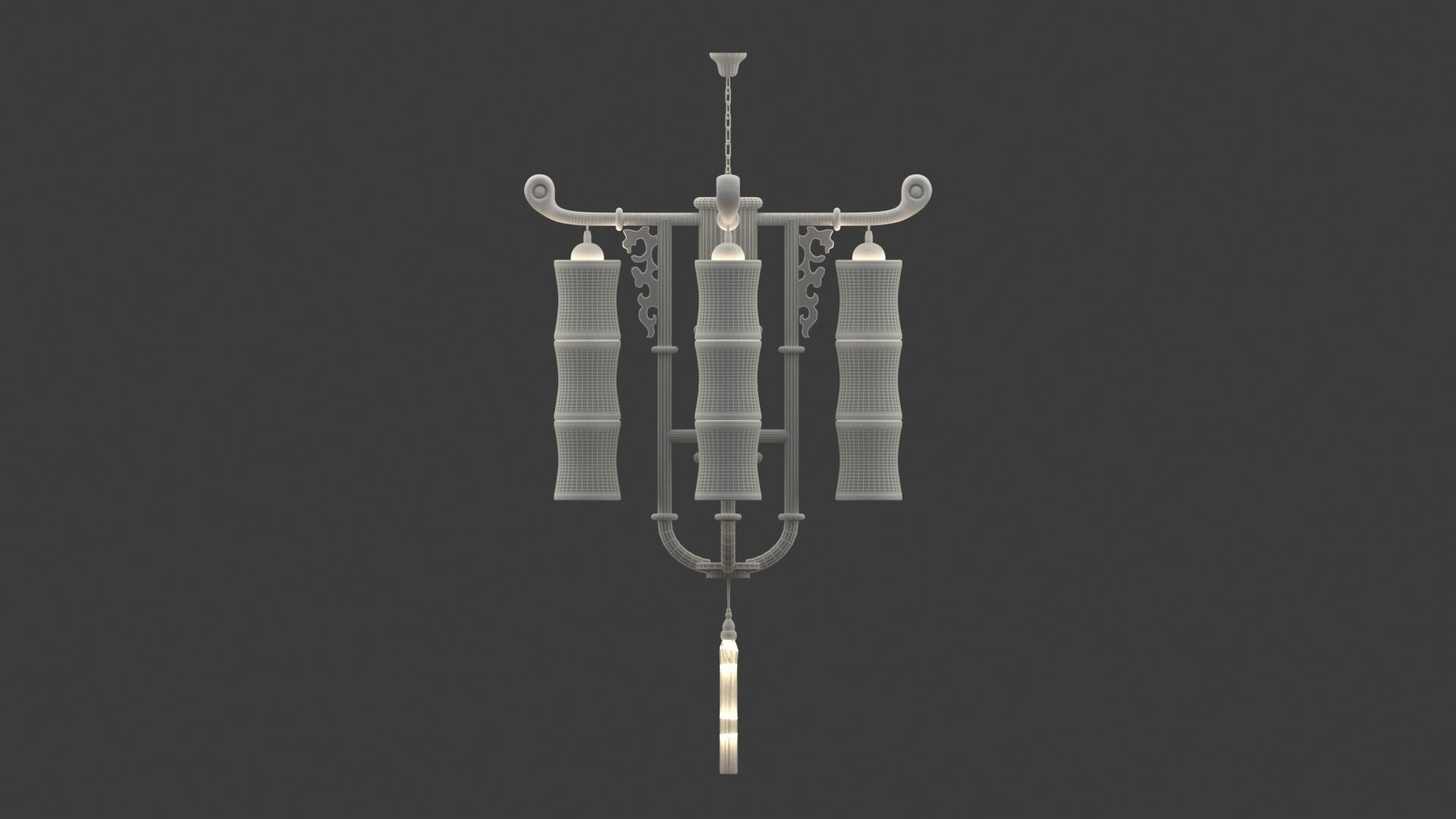 Chinese bamboo red lantern 3D model_5