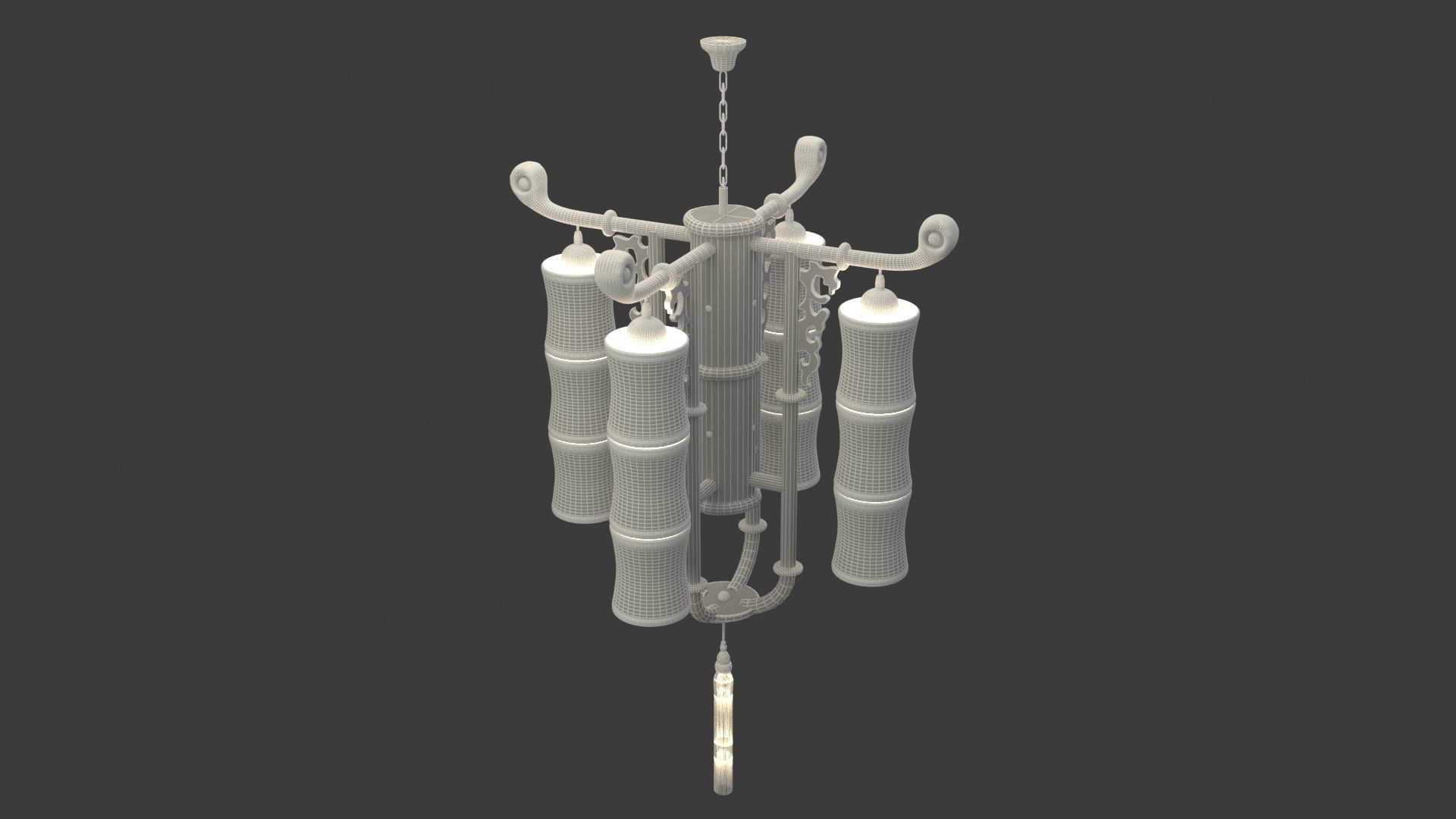 Chinese bamboo red lantern 3D model_6