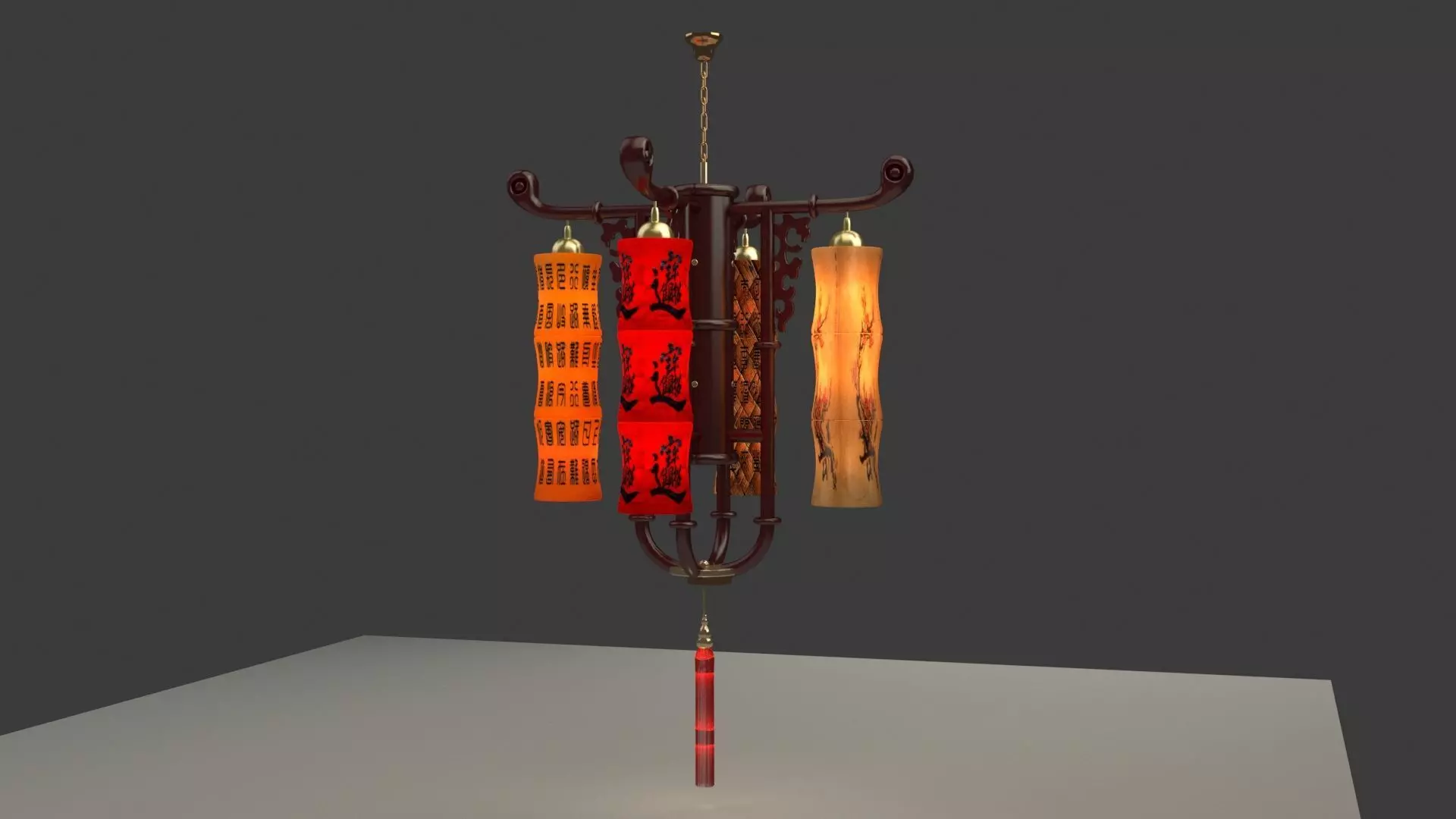 Chinese bamboo red lantern 3D model_0