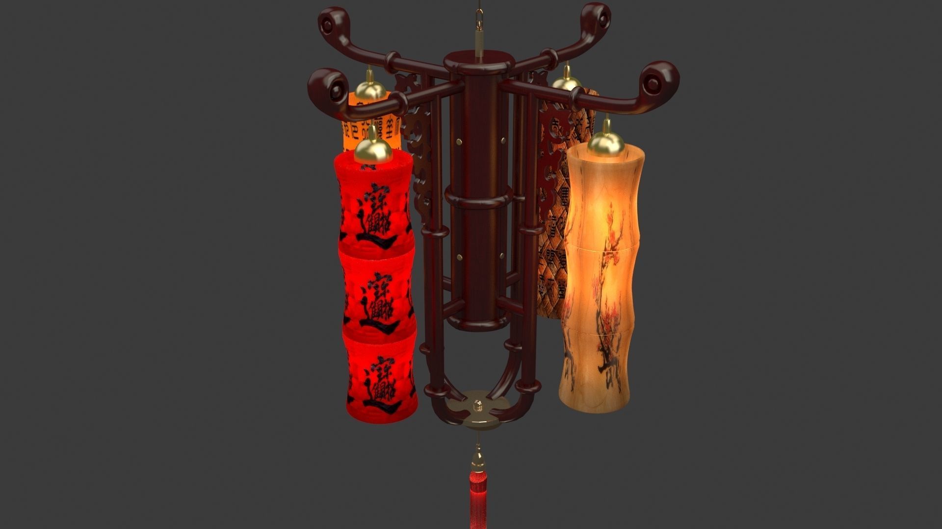 Chinese bamboo red lantern 3D model_4