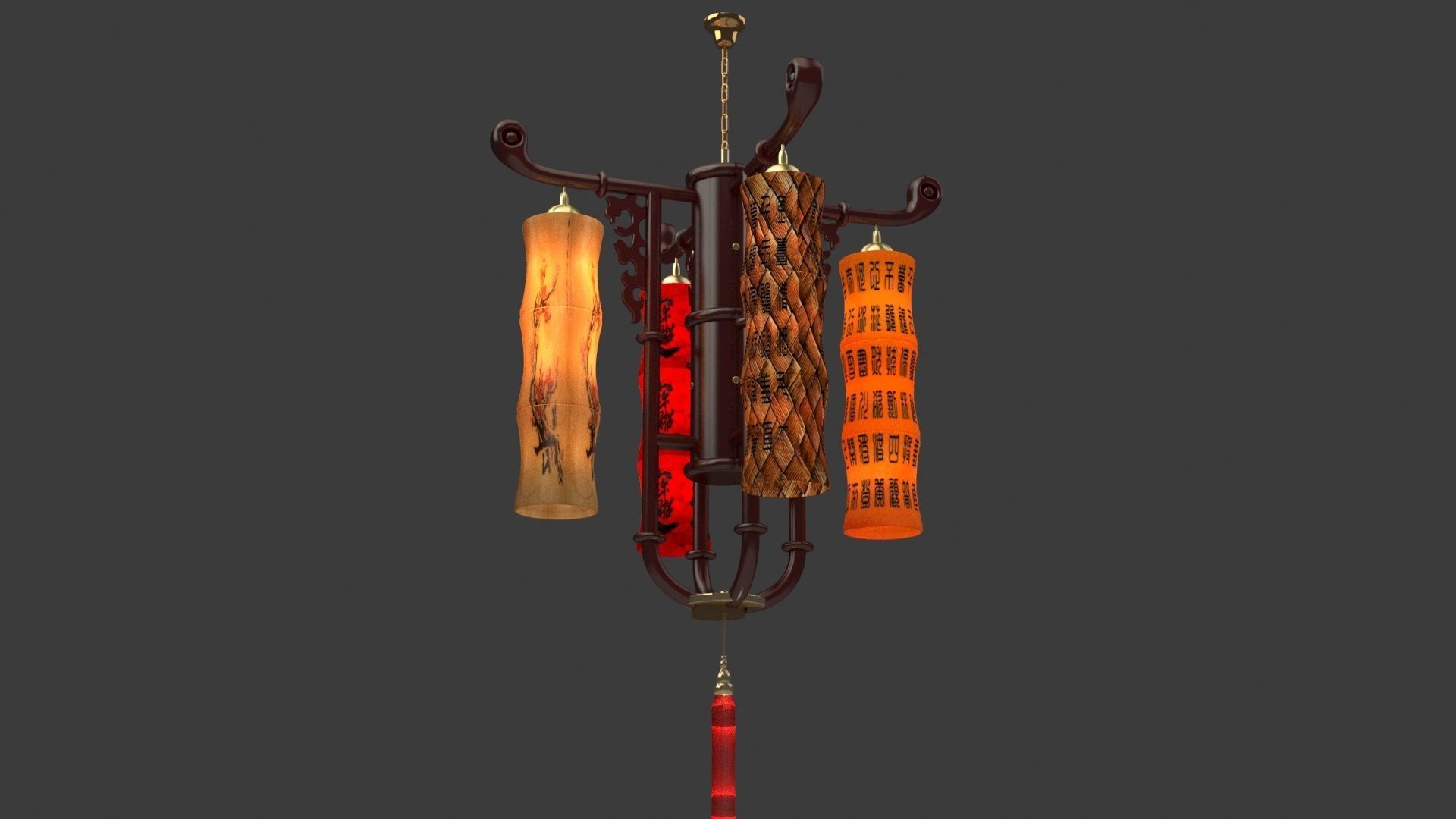 Chinese bamboo red lantern 3D model_1