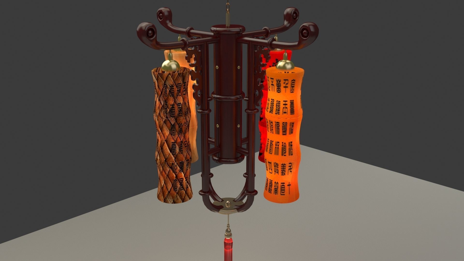 Chinese bamboo red lantern 3D model_2
