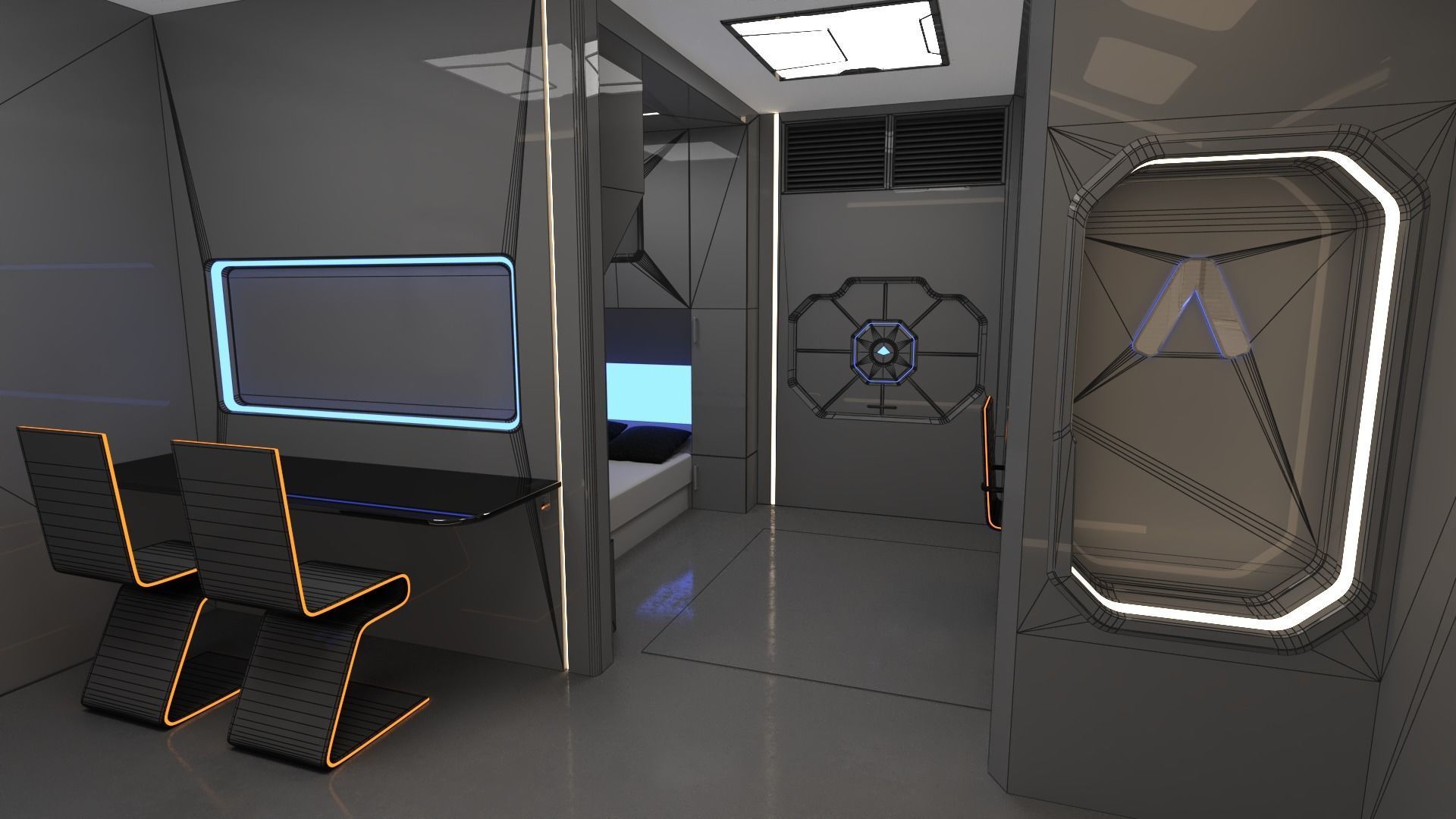 Modular SCI-FI Interior Serie B Bed-Room 3D model_3