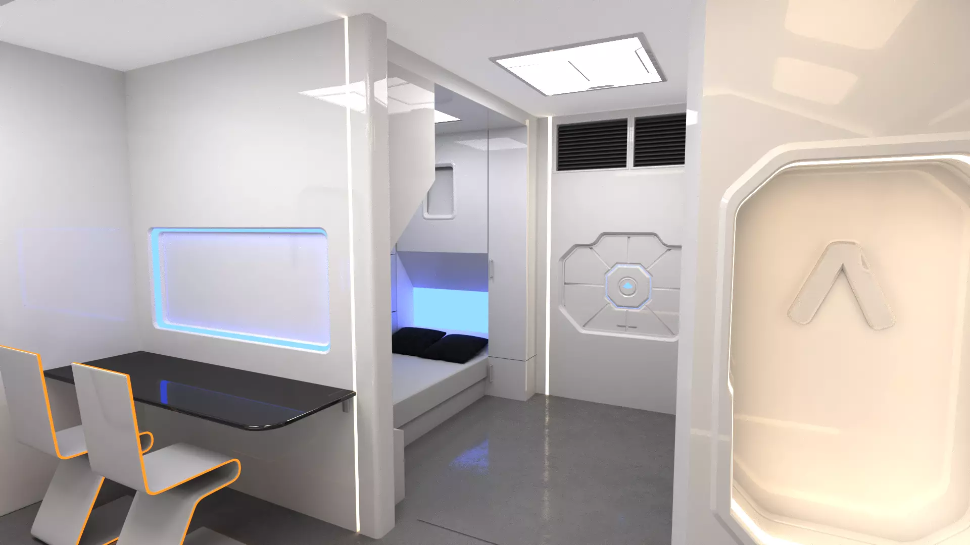 Modular SCI-FI Interior Serie B Bed-Room 3D model_0