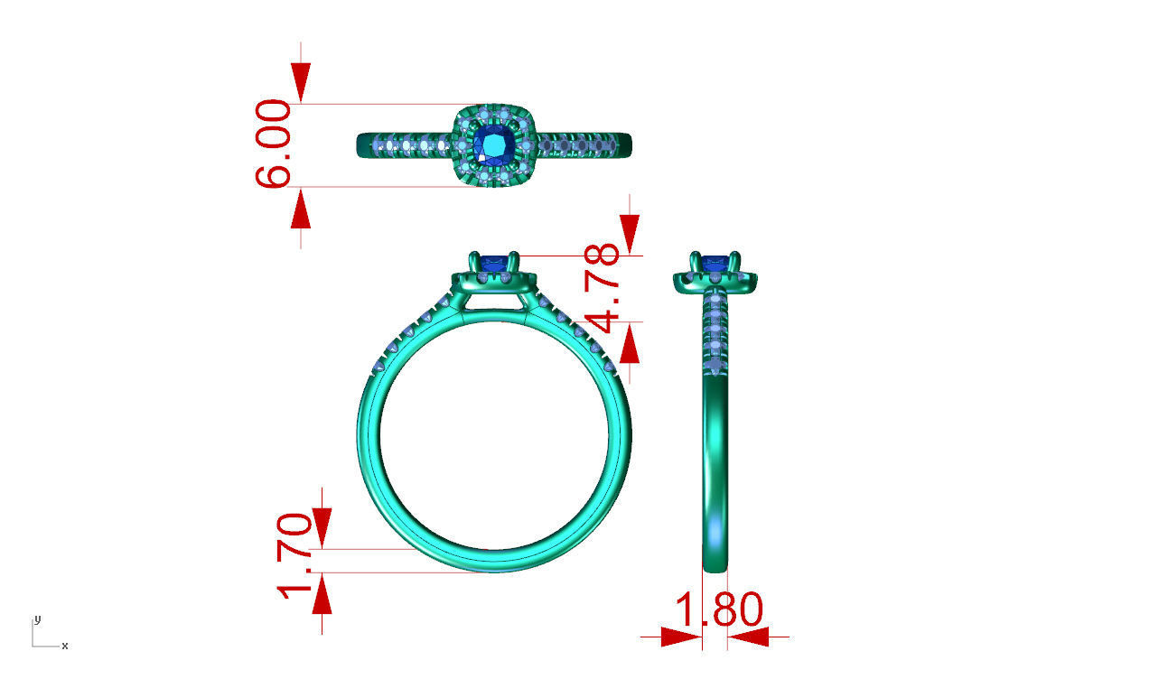 ZDR014 cushion cut diamond engagement ring gold 3D print model_5