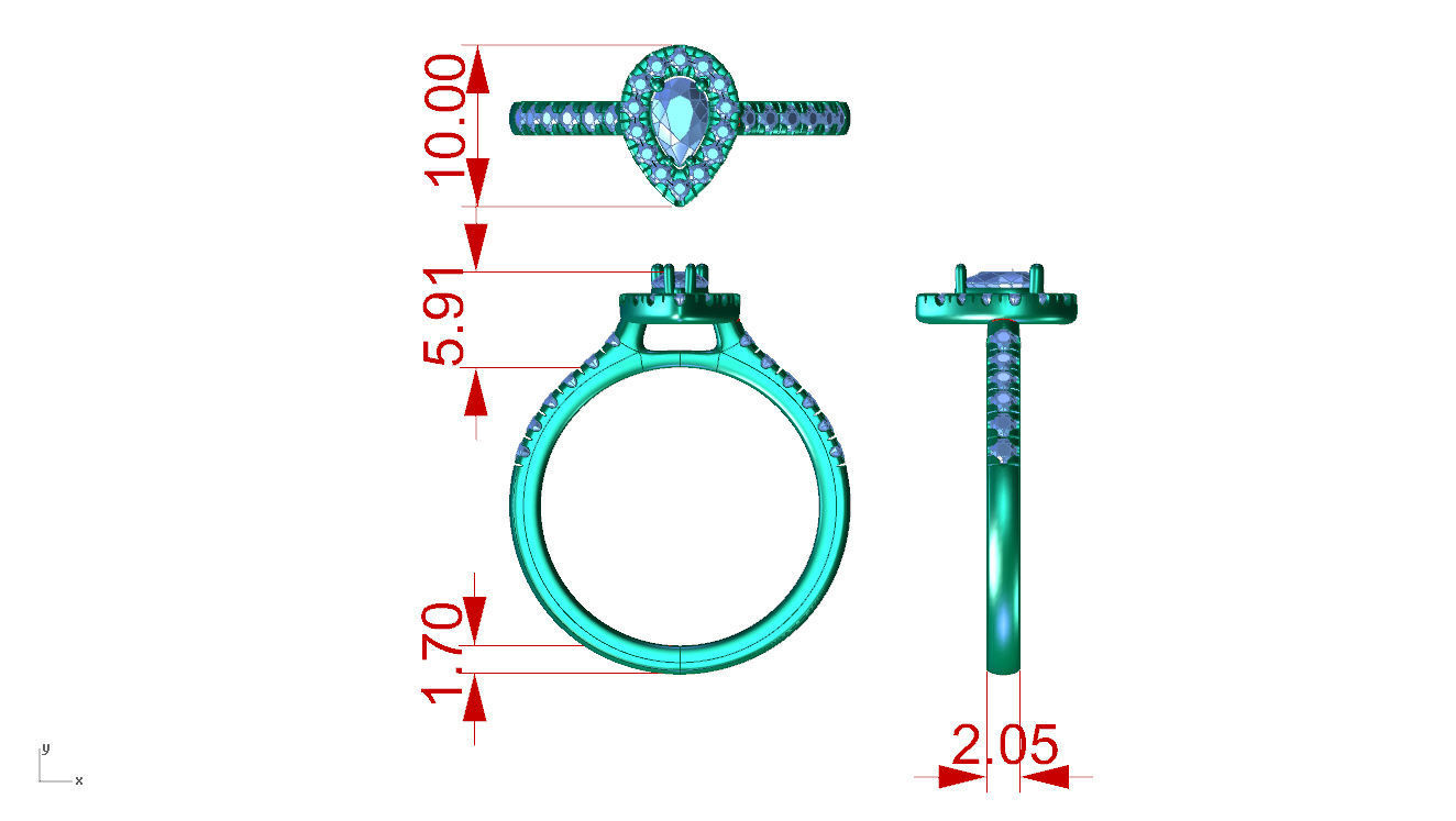 ZDR016 pear shaped diamond engagement ring 3D print model_5