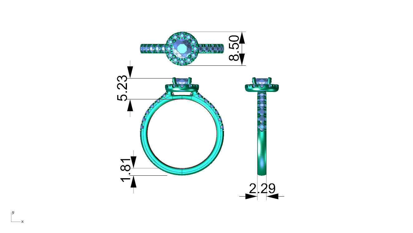 ZDR017 round diamond halo engagement ring 3D print model_5