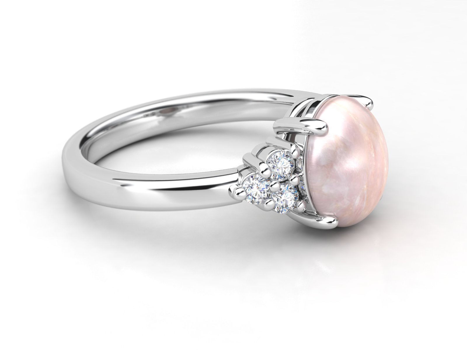 ZDR021 oval pearl and diamond ring 3D print model_1