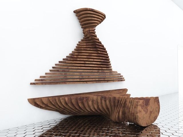 Modern table and wall panel 3D model_3