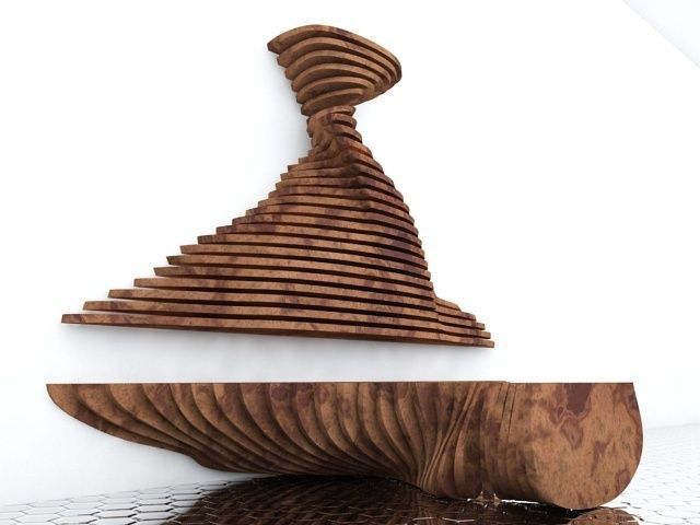 Modern table and wall panel 3D model_2