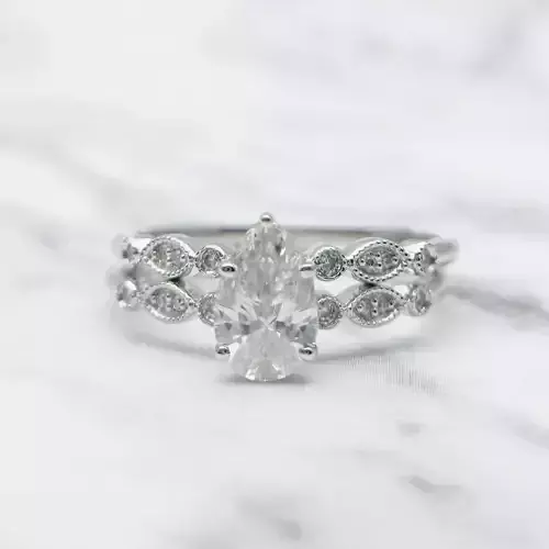 3DM Format  Art deco pear shape wedding ring set for her