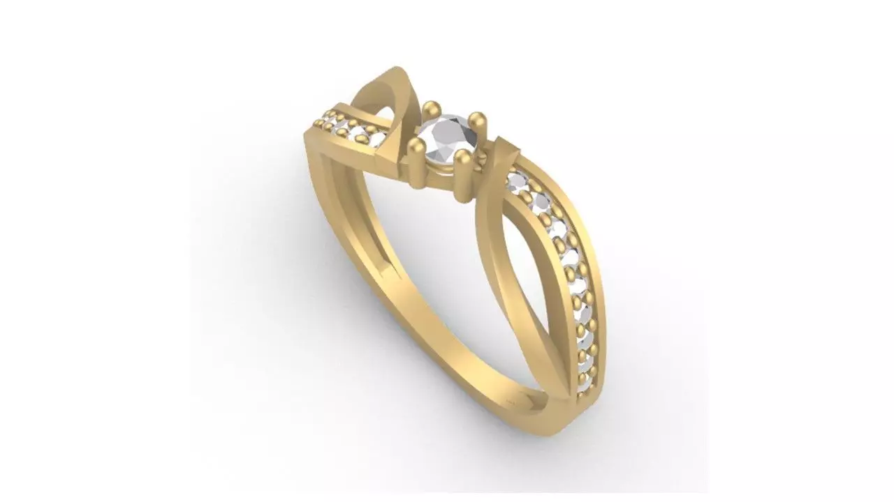 6 ring gold engagement with diamonds 3D print model_0