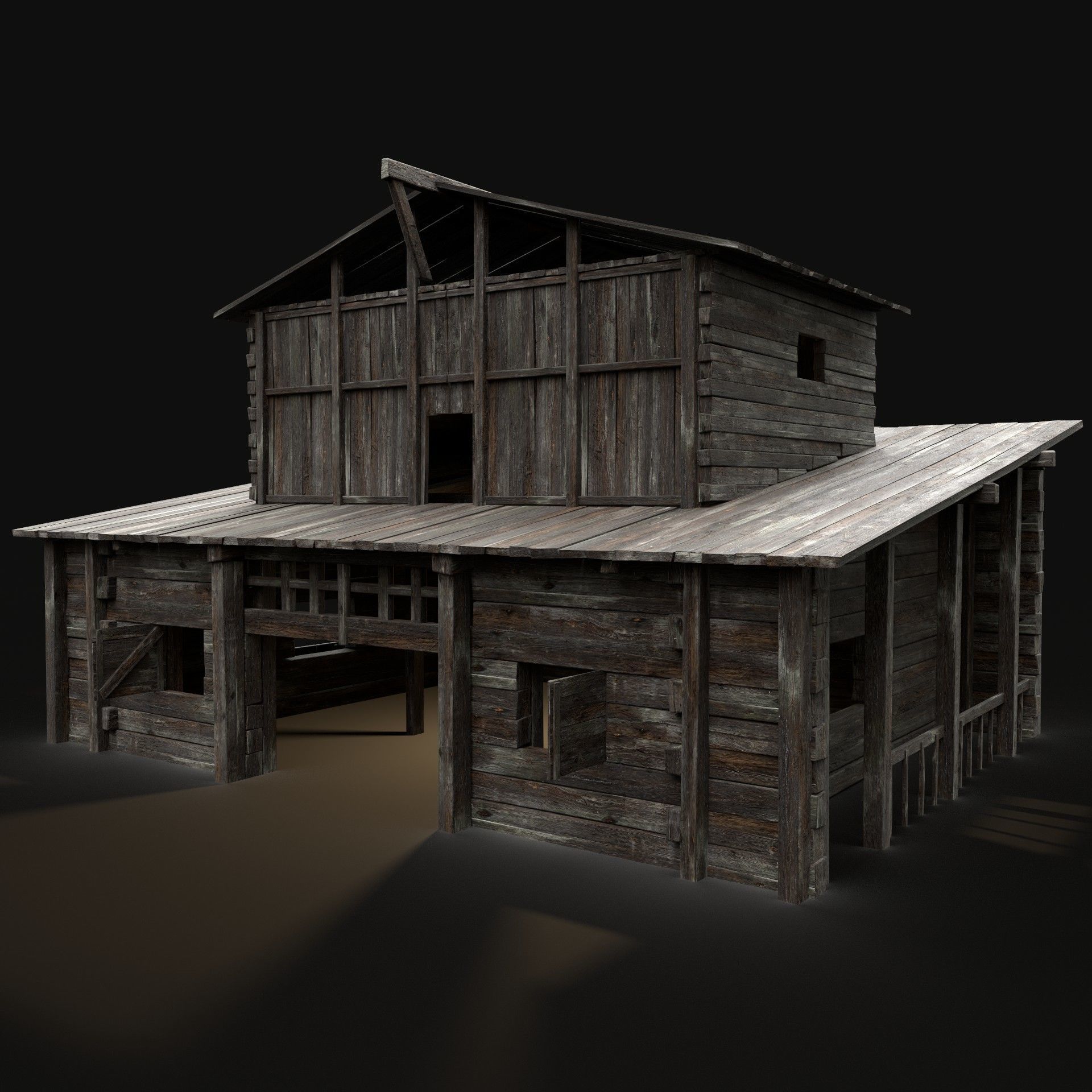 GRANARY WAREHOUSE MEDIEVAL BARN STORAGE STORE VILLAGE FANTASY Low-poly 3D model_2