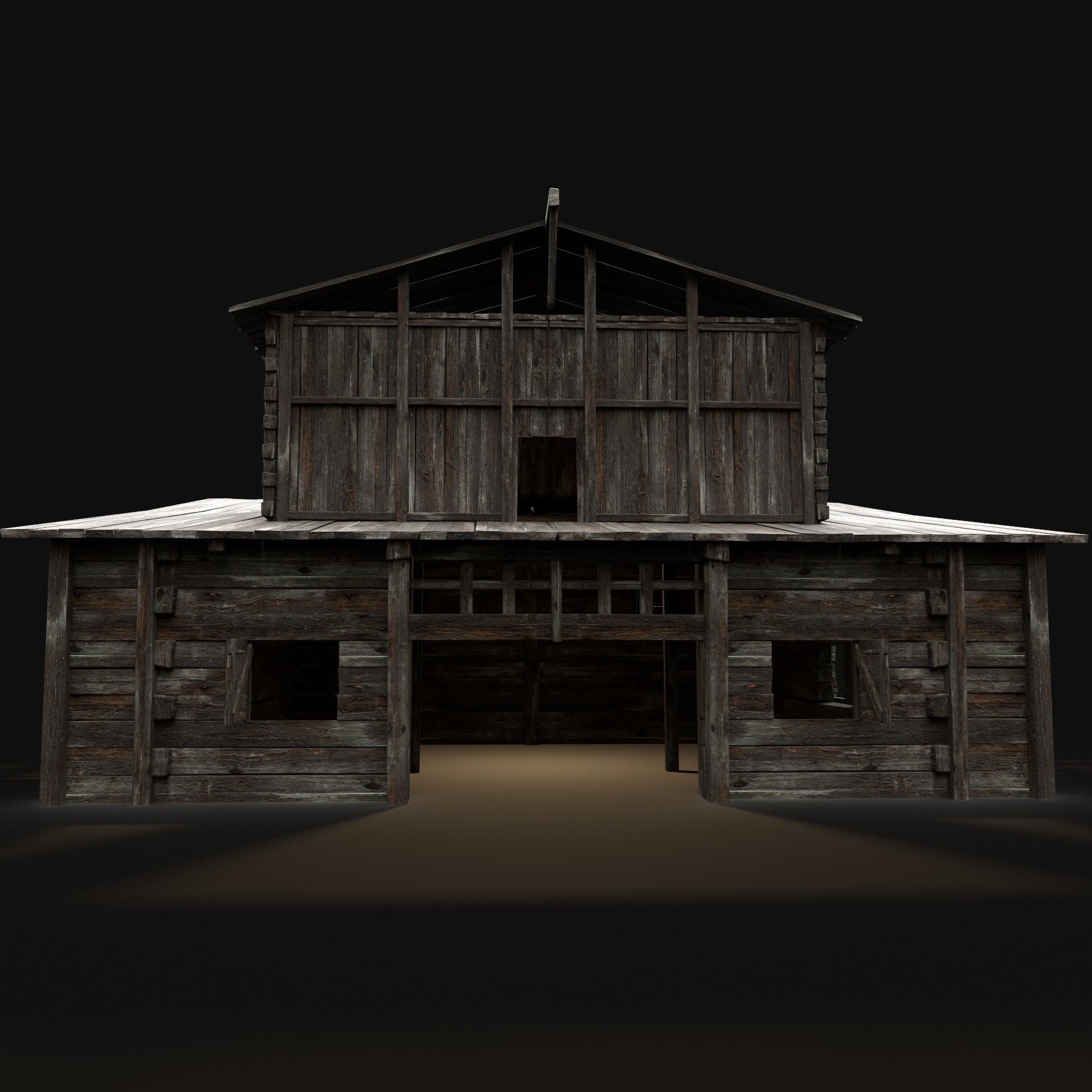 GRANARY WAREHOUSE MEDIEVAL BARN STORAGE STORE VILLAGE FANTASY Low-poly 3D model_1